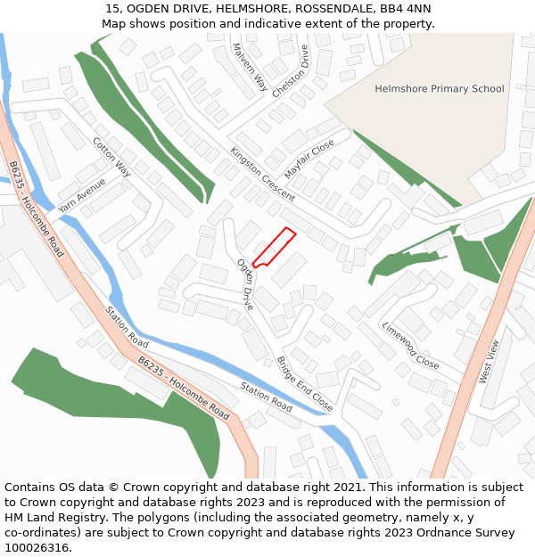 15, OGDEN DRIVE, HELMSHORE, ROSSENDALE, BB4 4NN: Location map and indicative extent of plot