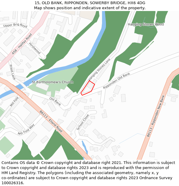 15, OLD BANK, RIPPONDEN, SOWERBY BRIDGE, HX6 4DG: Location map and indicative extent of plot