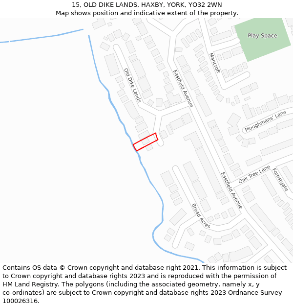 15, OLD DIKE LANDS, HAXBY, YORK, YO32 2WN: Location map and indicative extent of plot