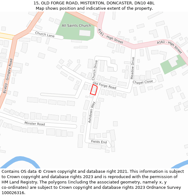 15, OLD FORGE ROAD, MISTERTON, DONCASTER, DN10 4BL: Location map and indicative extent of plot