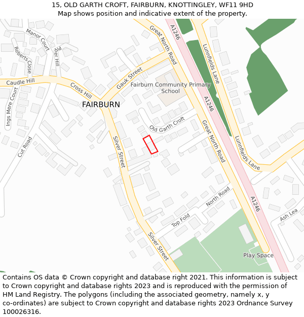 15, OLD GARTH CROFT, FAIRBURN, KNOTTINGLEY, WF11 9HD: Location map and indicative extent of plot