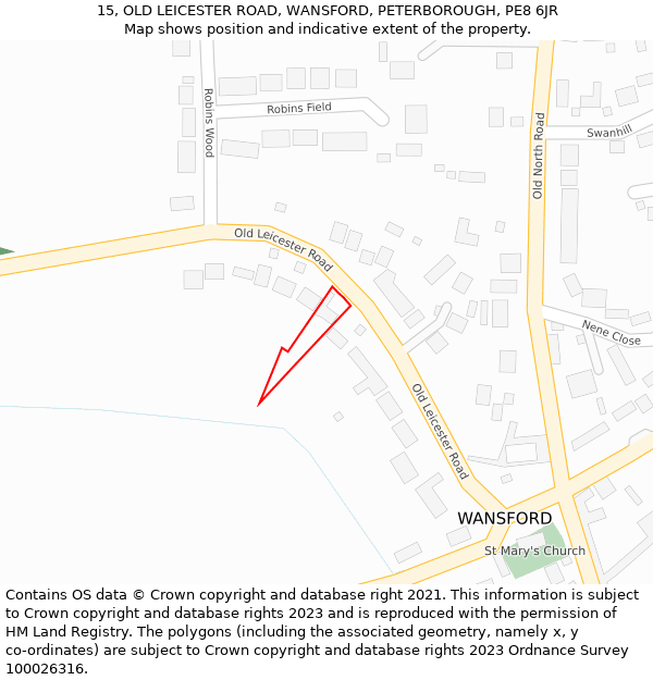 15, OLD LEICESTER ROAD, WANSFORD, PETERBOROUGH, PE8 6JR: Location map and indicative extent of plot