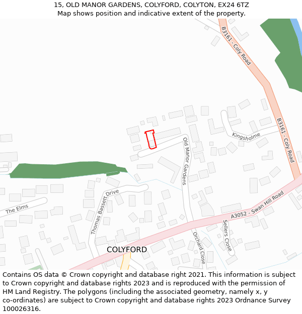 15, OLD MANOR GARDENS, COLYFORD, COLYTON, EX24 6TZ: Location map and indicative extent of plot