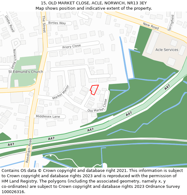 15, OLD MARKET CLOSE, ACLE, NORWICH, NR13 3EY: Location map and indicative extent of plot