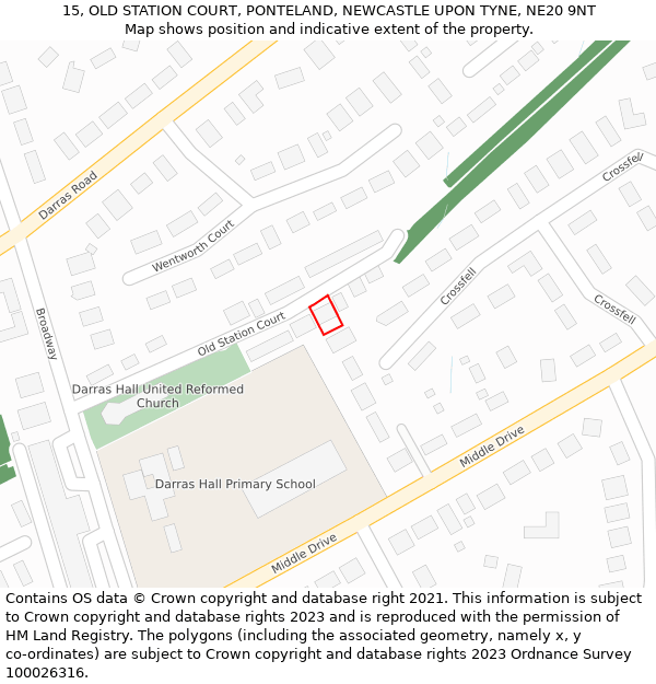 15, OLD STATION COURT, PONTELAND, NEWCASTLE UPON TYNE, NE20 9NT: Location map and indicative extent of plot