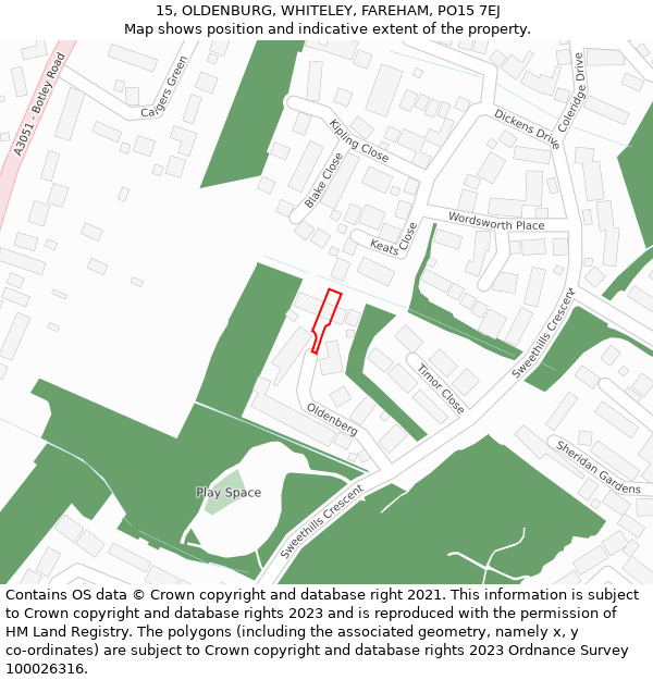 15, OLDENBURG, WHITELEY, FAREHAM, PO15 7EJ: Location map and indicative extent of plot