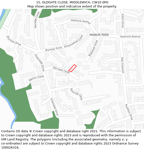 15, OLDGATE CLOSE, MIDDLEWICH, CW10 0PG: Location map and indicative extent of plot