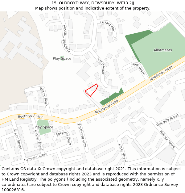 15, OLDROYD WAY, DEWSBURY, WF13 2JJ: Location map and indicative extent of plot