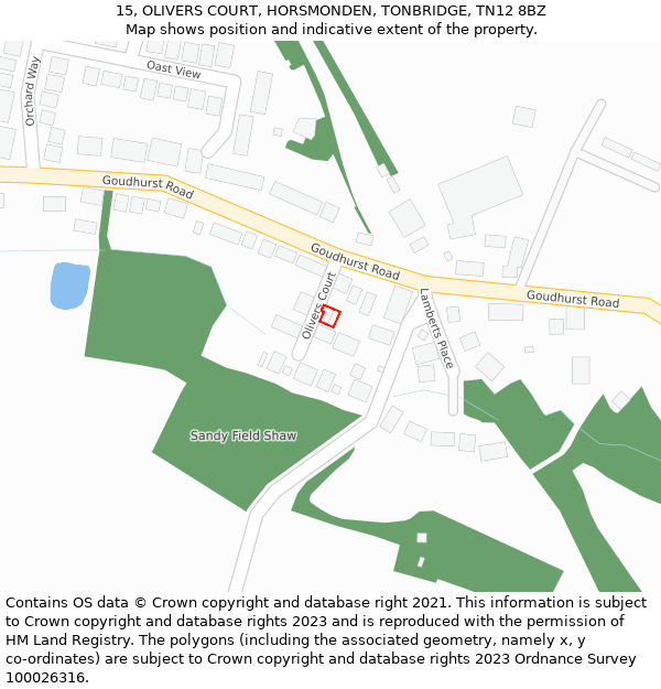 15, OLIVERS COURT, HORSMONDEN, TONBRIDGE, TN12 8BZ: Location map and indicative extent of plot
