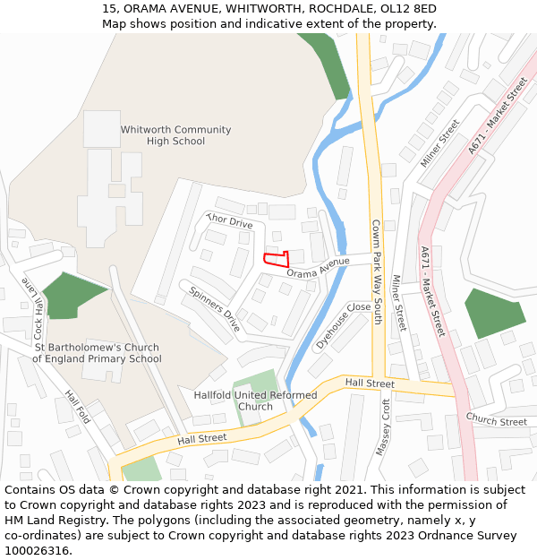 15, ORAMA AVENUE, WHITWORTH, ROCHDALE, OL12 8ED: Location map and indicative extent of plot