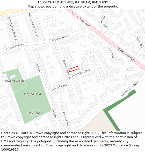 15, ORCHARD AVENUE, RAINHAM, RM13 9NY: Location map and indicative extent of plot