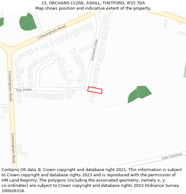 15, ORCHARD CLOSE, ASHILL, THETFORD, IP25 7DA: Location map and indicative extent of plot