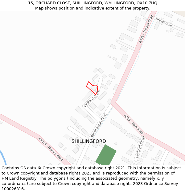 15, ORCHARD CLOSE, SHILLINGFORD, WALLINGFORD, OX10 7HQ: Location map and indicative extent of plot