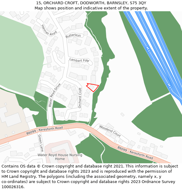 15, ORCHARD CROFT, DODWORTH, BARNSLEY, S75 3QY: Location map and indicative extent of plot