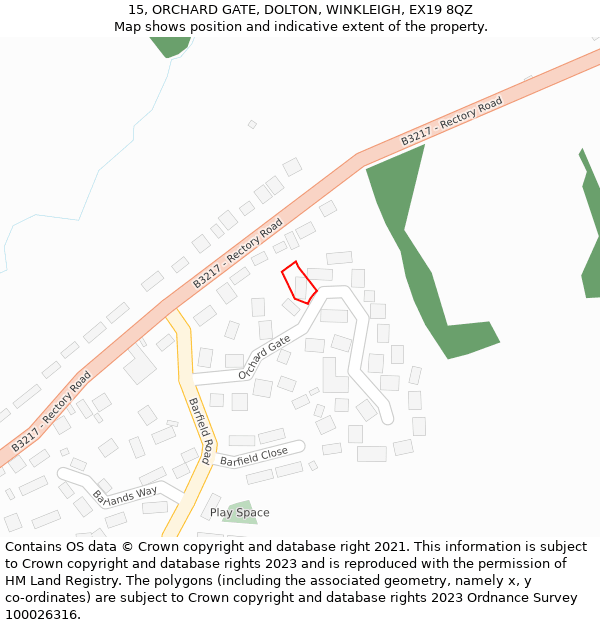 15, ORCHARD GATE, DOLTON, WINKLEIGH, EX19 8QZ: Location map and indicative extent of plot