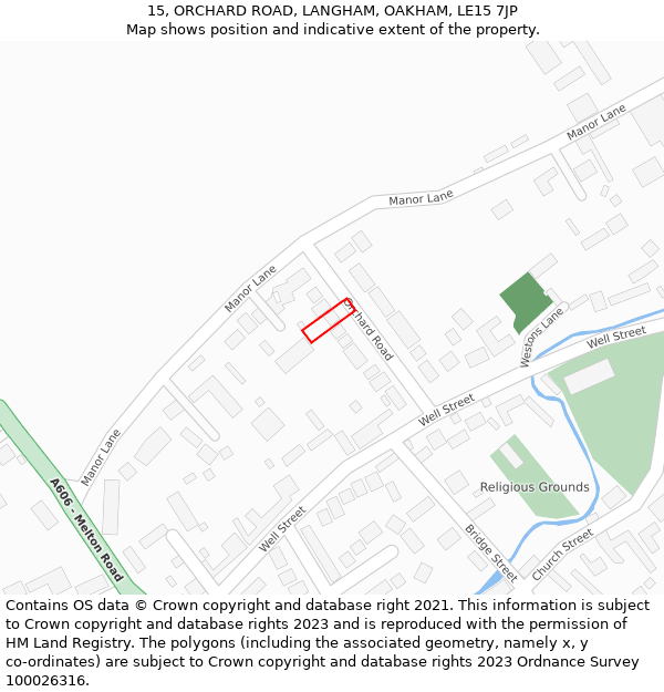 15, ORCHARD ROAD, LANGHAM, OAKHAM, LE15 7JP: Location map and indicative extent of plot