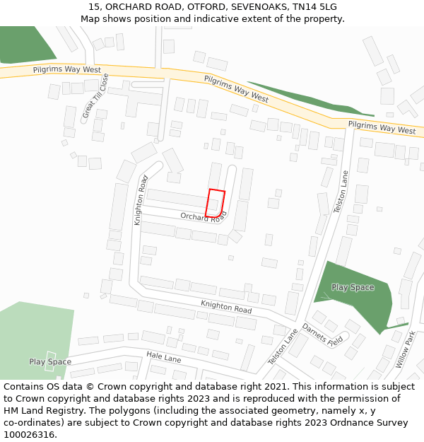 15, ORCHARD ROAD, OTFORD, SEVENOAKS, TN14 5LG: Location map and indicative extent of plot