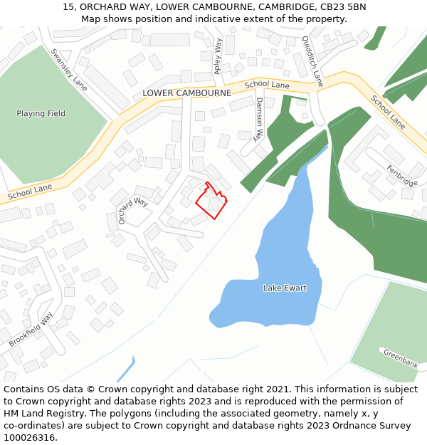 15, ORCHARD WAY, LOWER CAMBOURNE, CAMBRIDGE, CB23 5BN: Location map and indicative extent of plot