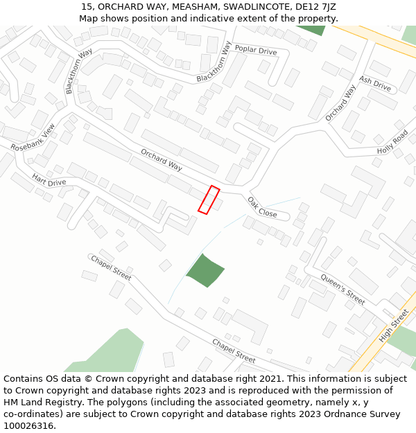 15, ORCHARD WAY, MEASHAM, SWADLINCOTE, DE12 7JZ: Location map and indicative extent of plot