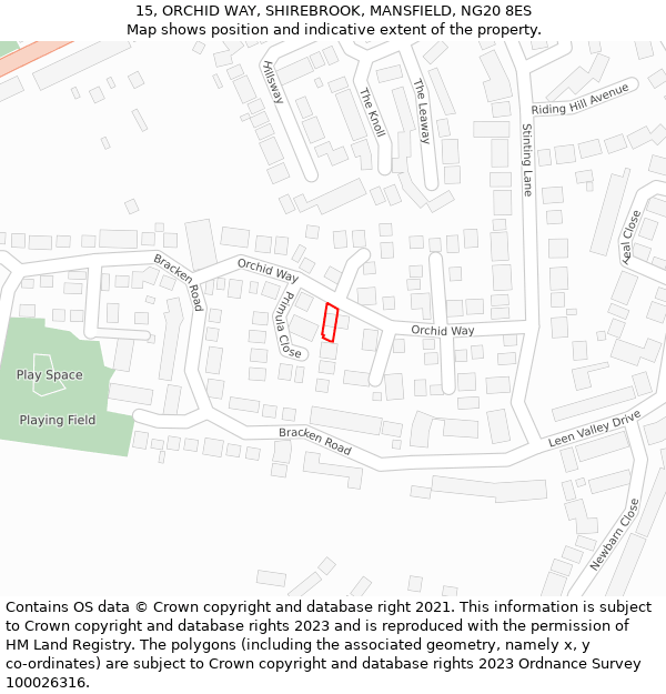 15, ORCHID WAY, SHIREBROOK, MANSFIELD, NG20 8ES: Location map and indicative extent of plot