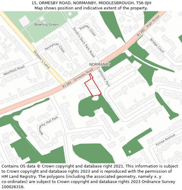 15, ORMESBY ROAD, NORMANBY, MIDDLESBROUGH, TS6 0JH: Location map and indicative extent of plot