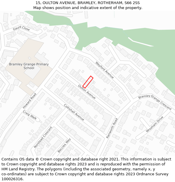 15, OULTON AVENUE, BRAMLEY, ROTHERHAM, S66 2SS: Location map and indicative extent of plot