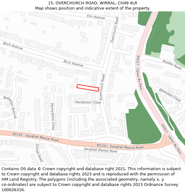 15, OVERCHURCH ROAD, WIRRAL, CH49 4LR: Location map and indicative extent of plot