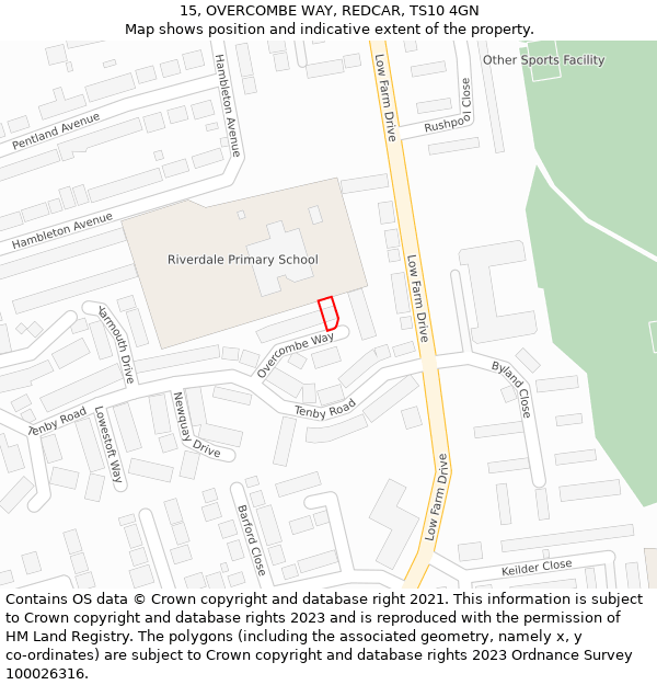 15, OVERCOMBE WAY, REDCAR, TS10 4GN: Location map and indicative extent of plot