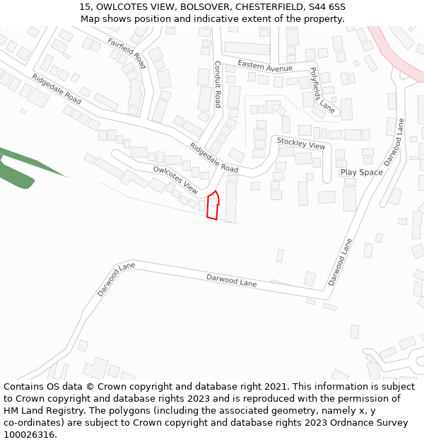 15, OWLCOTES VIEW, BOLSOVER, CHESTERFIELD, S44 6SS: Location map and indicative extent of plot