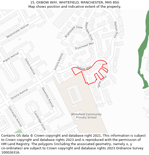 15, OXBOW WAY, WHITEFIELD, MANCHESTER, M45 8SG: Location map and indicative extent of plot