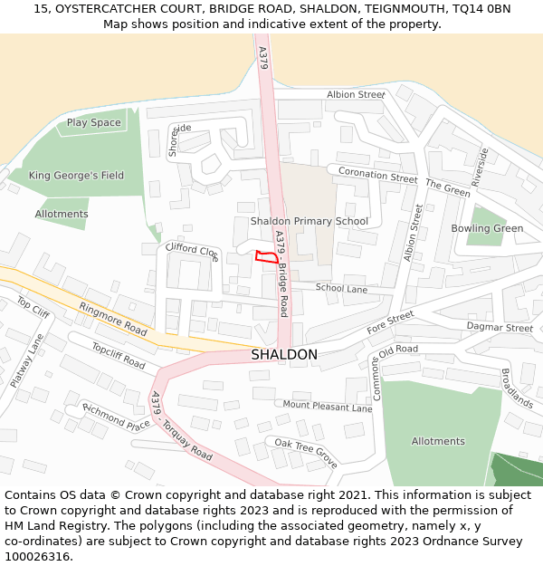 15, OYSTERCATCHER COURT, BRIDGE ROAD, SHALDON, TEIGNMOUTH, TQ14 0BN: Location map and indicative extent of plot