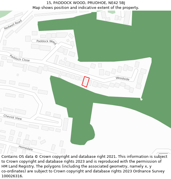 15, PADDOCK WOOD, PRUDHOE, NE42 5BJ: Location map and indicative extent of plot