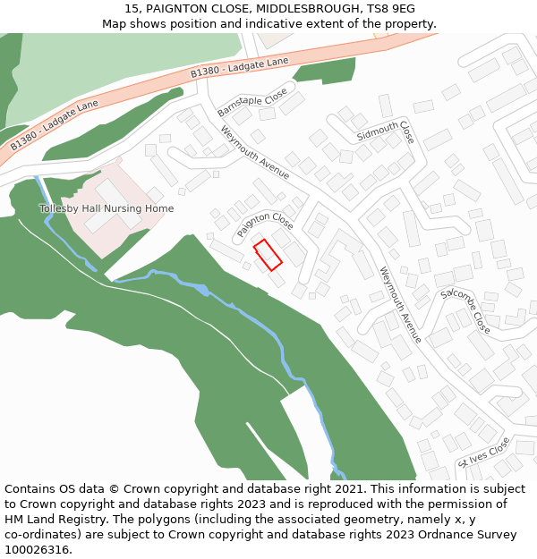 15, PAIGNTON CLOSE, MIDDLESBROUGH, TS8 9EG: Location map and indicative extent of plot