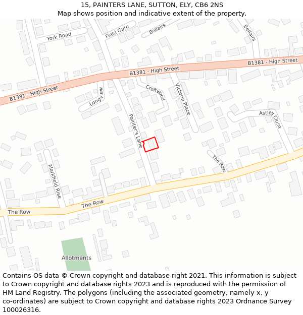 15, PAINTERS LANE, SUTTON, ELY, CB6 2NS: Location map and indicative extent of plot