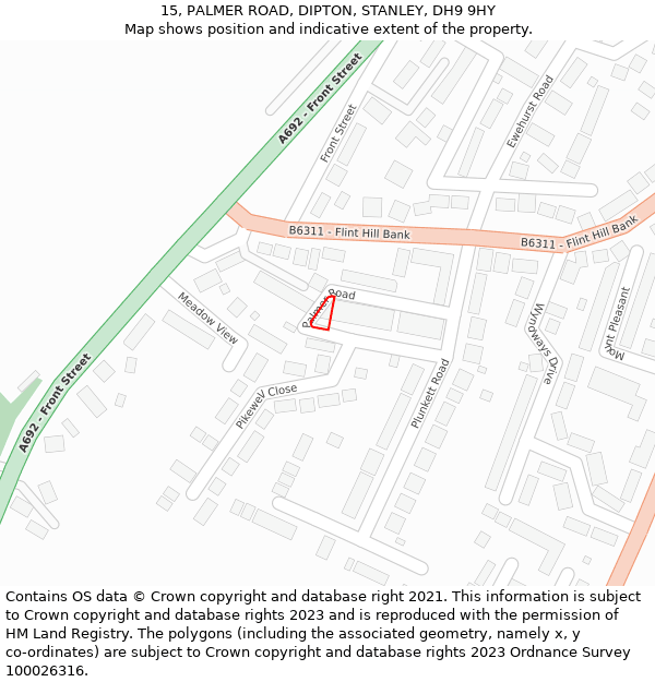 15, PALMER ROAD, DIPTON, STANLEY, DH9 9HY: Location map and indicative extent of plot