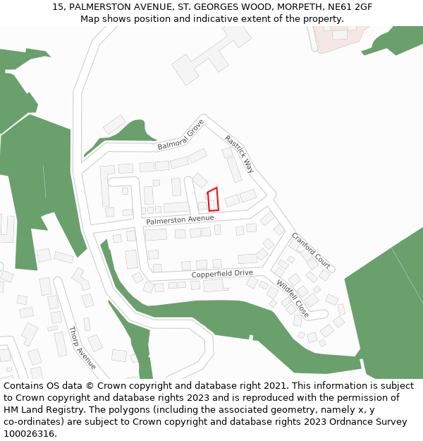 15, PALMERSTON AVENUE, ST. GEORGES WOOD, MORPETH, NE61 2GF: Location map and indicative extent of plot