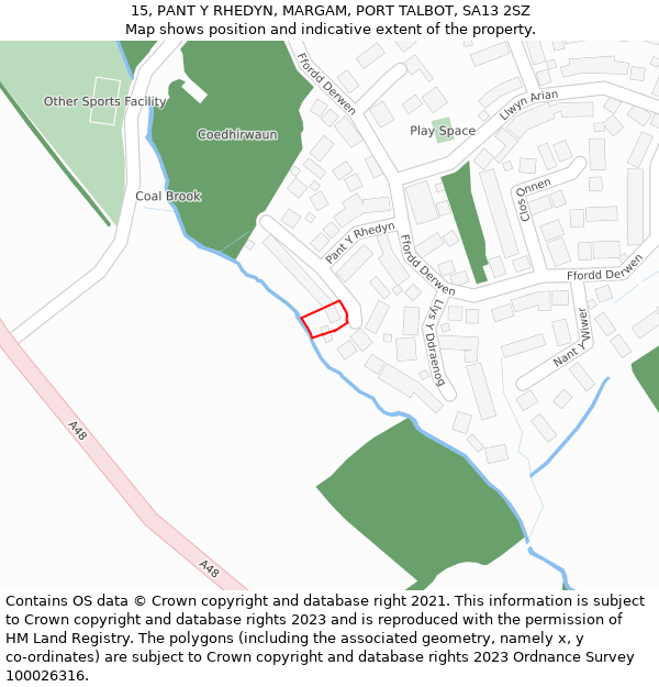 15, PANT Y RHEDYN, MARGAM, PORT TALBOT, SA13 2SZ: Location map and indicative extent of plot