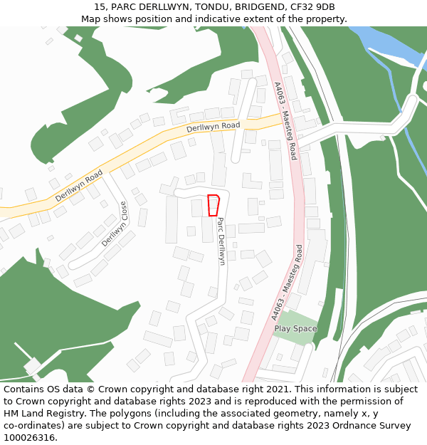 15, PARC DERLLWYN, TONDU, BRIDGEND, CF32 9DB: Location map and indicative extent of plot