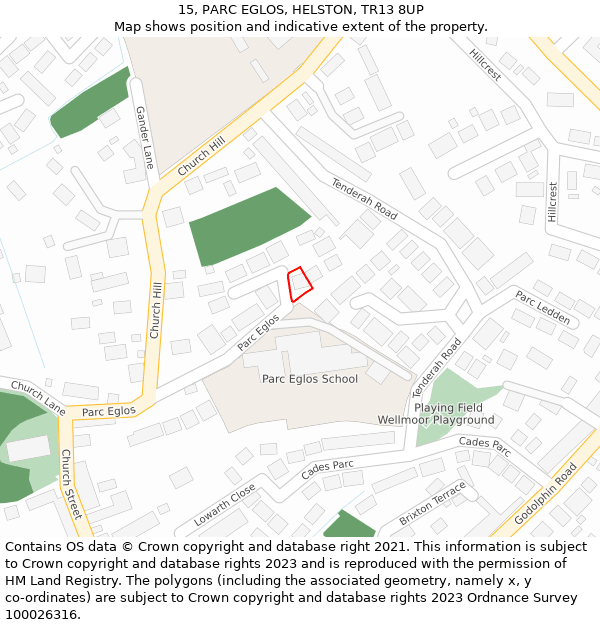 15, PARC EGLOS, HELSTON, TR13 8UP: Location map and indicative extent of plot