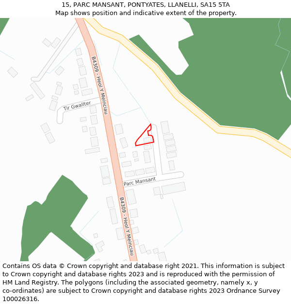 15, PARC MANSANT, PONTYATES, LLANELLI, SA15 5TA: Location map and indicative extent of plot