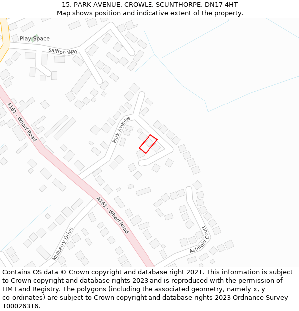 15, PARK AVENUE, CROWLE, SCUNTHORPE, DN17 4HT: Location map and indicative extent of plot