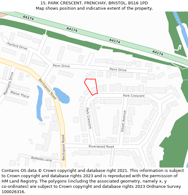 15, PARK CRESCENT, FRENCHAY, BRISTOL, BS16 1PD: Location map and indicative extent of plot