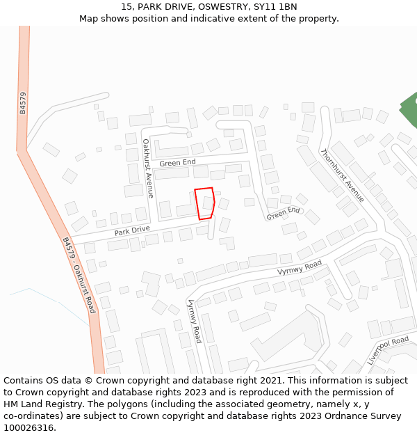 15, PARK DRIVE, OSWESTRY, SY11 1BN: Location map and indicative extent of plot