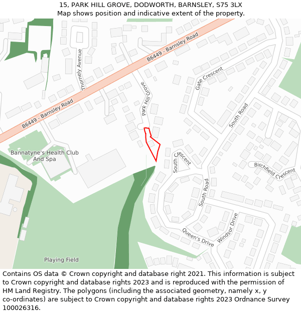 15, PARK HILL GROVE, DODWORTH, BARNSLEY, S75 3LX: Location map and indicative extent of plot