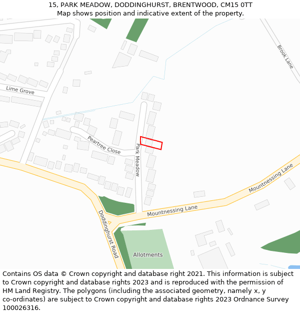 15, PARK MEADOW, DODDINGHURST, BRENTWOOD, CM15 0TT: Location map and indicative extent of plot