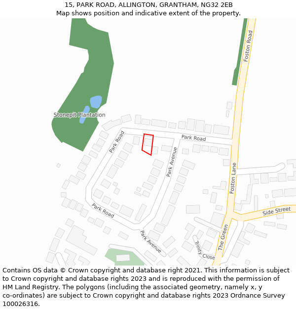 15, PARK ROAD, ALLINGTON, GRANTHAM, NG32 2EB: Location map and indicative extent of plot