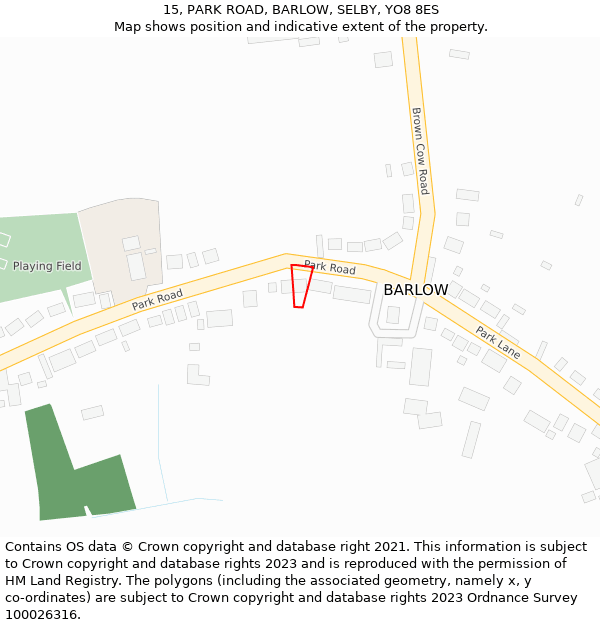 15, PARK ROAD, BARLOW, SELBY, YO8 8ES: Location map and indicative extent of plot