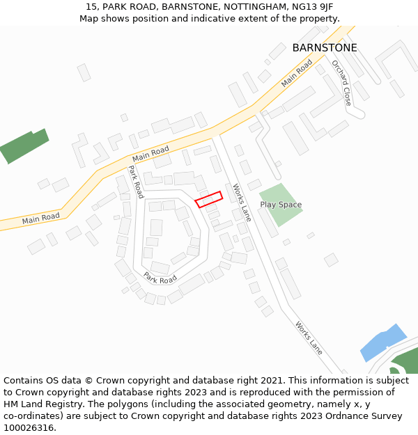 15, PARK ROAD, BARNSTONE, NOTTINGHAM, NG13 9JF: Location map and indicative extent of plot
