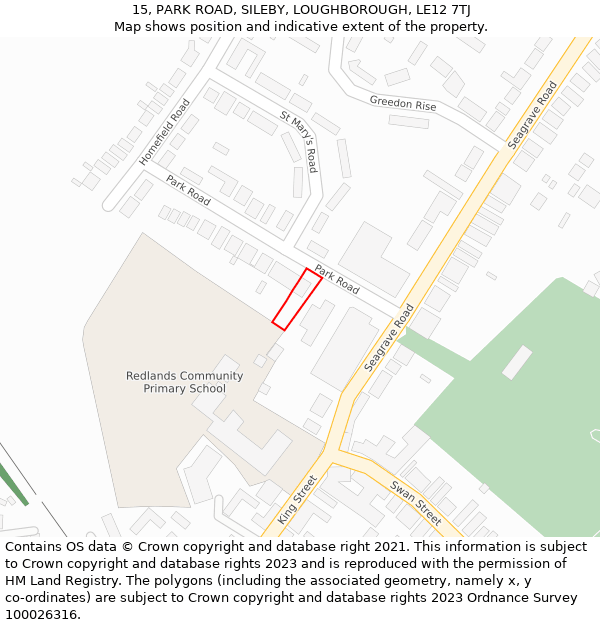 15, PARK ROAD, SILEBY, LOUGHBOROUGH, LE12 7TJ: Location map and indicative extent of plot