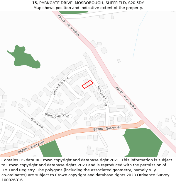 15, PARKGATE DRIVE, MOSBOROUGH, SHEFFIELD, S20 5DY: Location map and indicative extent of plot